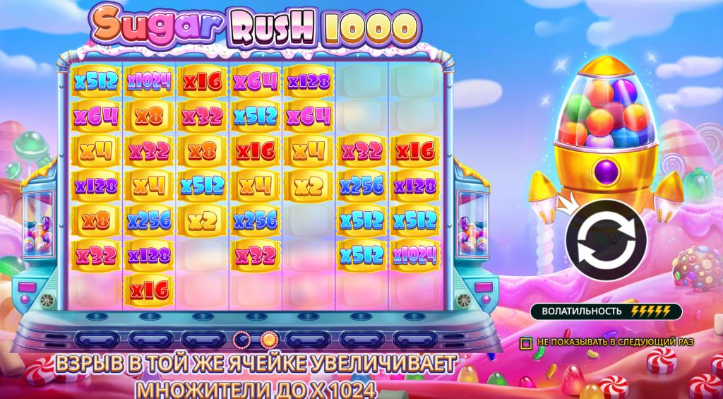 Sugar Rush 1000 — множители до ×1024 на 1xBet KZ